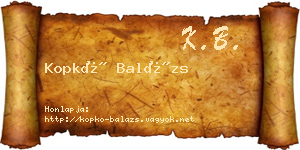 Kopkó Balázs névjegykártya